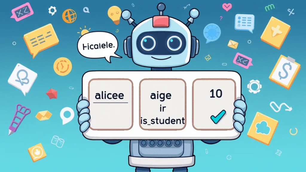 A cartoon robot holding three labeled boxes01l2 BLOG PK Python Programming A cartoon robot holding three labeled boxes