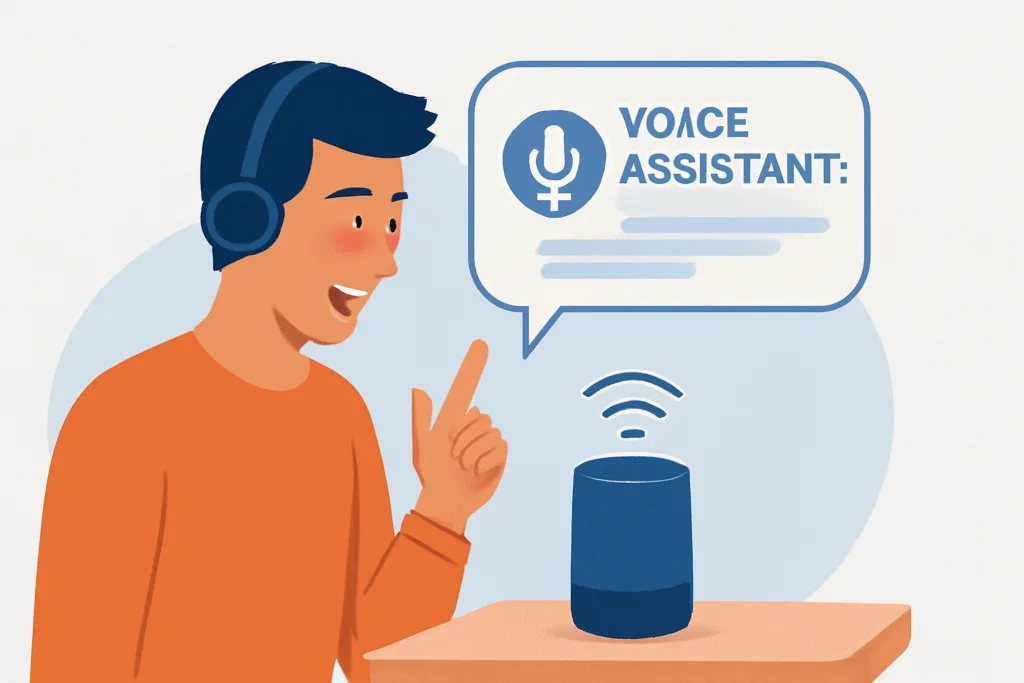 A depiction of a voice assistant answering customer inquiries over a smart device BLOG PK A depiction of a voice assistant answering customer inquiries over a smart device