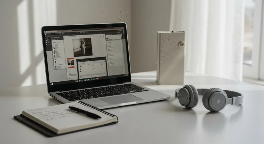 A minimalist desk setup with a laptop01 BLOG PK A minimalist desk setup with a laptop
