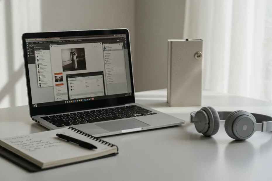 A minimalist desk setup with a laptop