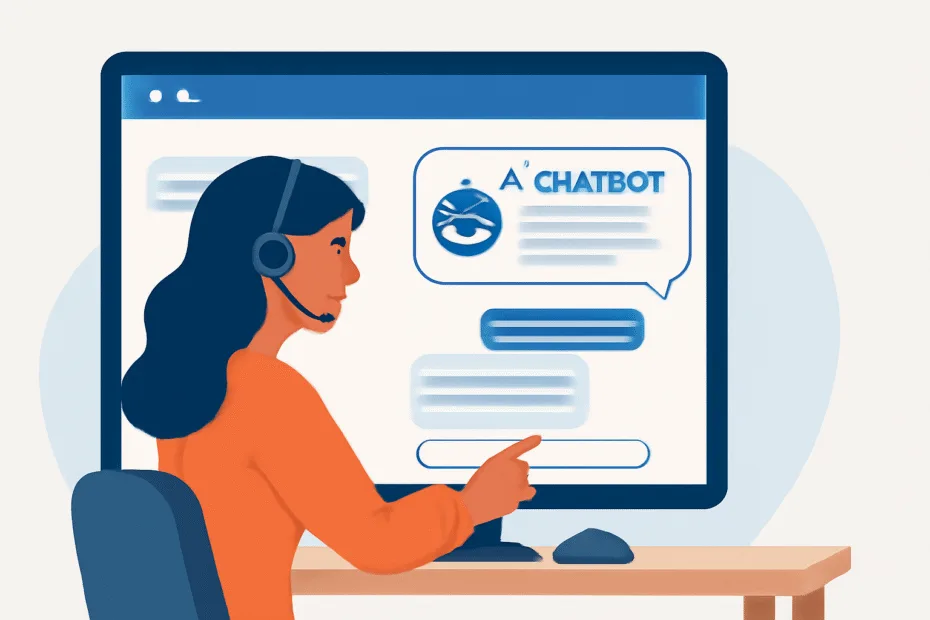 A visual representation of a customer interacting with an AI chatbot on a website