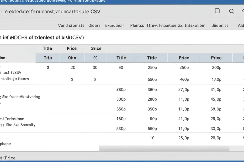 Screenshot of the generated CSV file with columns Title and Price