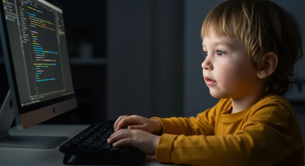 A kid typing into a computer screen looking an Display Block02 BLOG PK Display Types In CSS