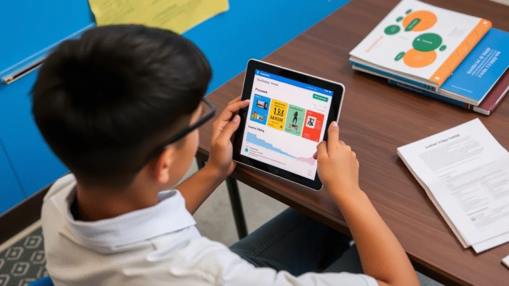 A student using a tablet with Duolingo app showing progress dashboard and AIgenerated lesson plan BLOG PK Everyday in Education