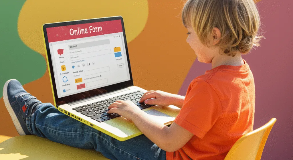 A kid typing into a computer screen into a colorful form01 BLOG PK Advanced Form Styling And Validation